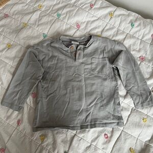 Zara Light Gray Long-Sleeve Henley Top with Chest Pocket